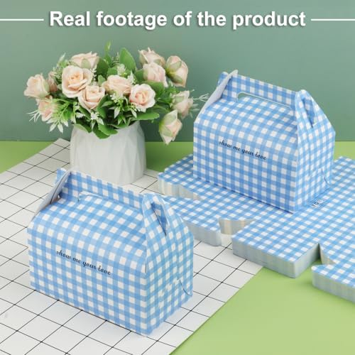Yiksonyo 100 PCS Paper Treat Boxes, 6.4 x 3.5 x 3.5 inches Blue Gingham Party Favor Boxes for Birthday, Baby Shower, Wedding, and Christmas,Paper Goodies Boxes with Handles for Treats, Candy - Image 4
