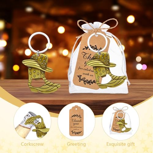 30Set Cowboy Boot Bottle Opener Keychains Baby Shower Return Favors for Guests, Western Bottle Opener Souvenirs for Wedding Birthday Quinceanera Party Favors (Bronze) - Image 3