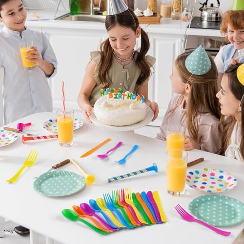 Kochorie 300 Pieces Rainbow Plastic Silverware Disposable Colorful Utensils - Image 6