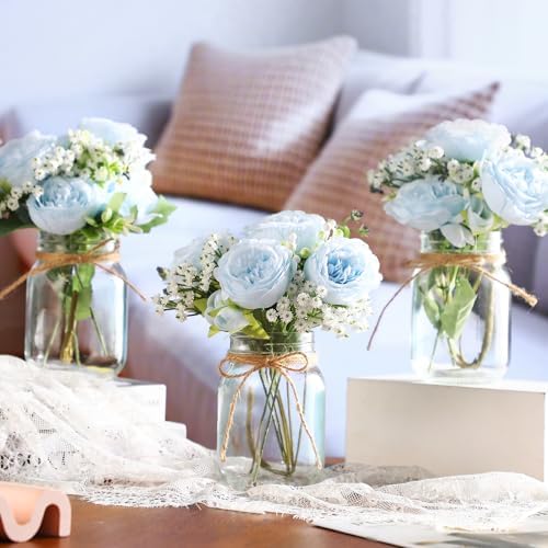 Zeyune 12 Sets Mason Jar Flowers Centerpiece Table Decorations,Blue - Image 3