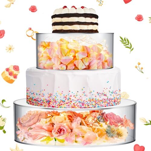 Sunnyray 2 Pcs Acrylic Cake Stands for Dessert Table Clear Fillable Cake Riser Cupcake Tier with LED Strings for Birthday Wedding Holiday Party Display(14'', 16'') by Sunnyray