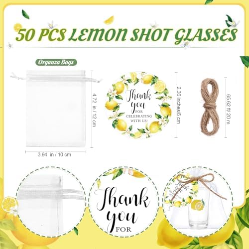 Funnymoom 50 Sets Lemon Party Favors for Guests Baby Shower Decorations with Acrylic Shot Glasses Lemon Theme Supplies for Summer Birthday Bridal Shower Gender Reveal Party - Image 6