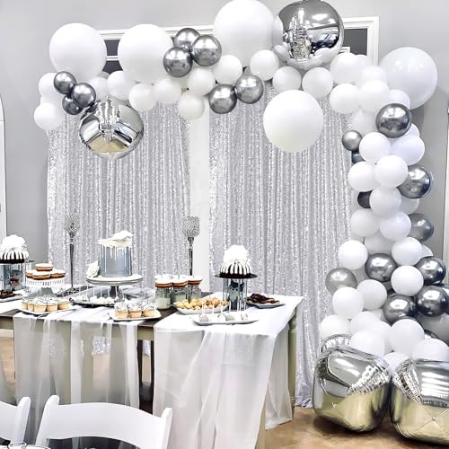 Silver Glitter Sequin Backdrop Curtains 6ftx8ft Photo Drapes - Image 7