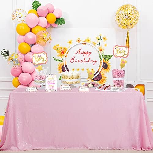 Pink Tablecloth 90x132inch Rectangle Sequin Tablecloth for Party Decoration by QueenDream