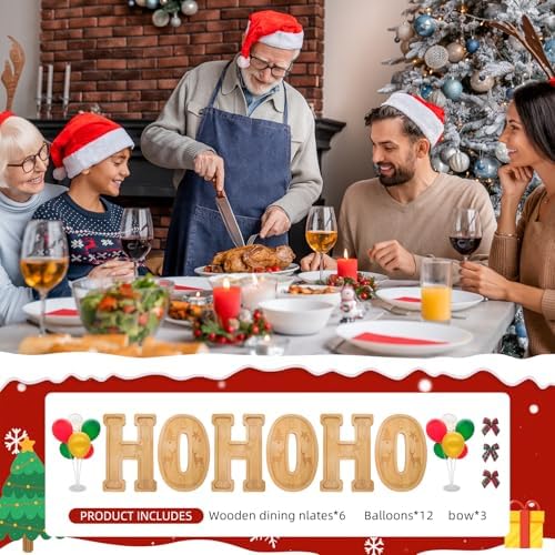 6PCS Bamboo Christmas Decorations Letters Charcuterie Board Box-(with 14 Balloons and Bow) HOHOHO Charcuterie Letters Fillable Food Christmas Party Supplies Table Decoration Food Tray Platter - Image 4