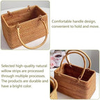 Wicker Picnic Basket with Double Folding Handles: Handmade Woven Picnic Basket, Garden Basket Harvest Basket, Natural Small Wicker Basket with Handle for Storage, Camping, Home Decor (Square Basket) - Image 3