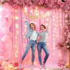 10x10ft Pink Backdrop Curtains with Lights Photo Drapes Wrinkle Free Fabric Backdrop Curtain for Wedding Birthday Party Baby Shower Bridal Shower Home Party Background Decorations by Shillance