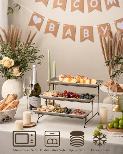 LAUCHUH 3 Tier Serving Trays for Party, Porcelain Dessert Party Display Set - Image 3