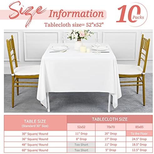 Showgeous 52x52 Inch White Square Tablecloths, Polyester Table Covers - Image 2