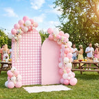Tegeme 2 Set Gingham Arch Backdrop Cover 7.2ft 6.6ft Arch Cover, Pink - Image 4