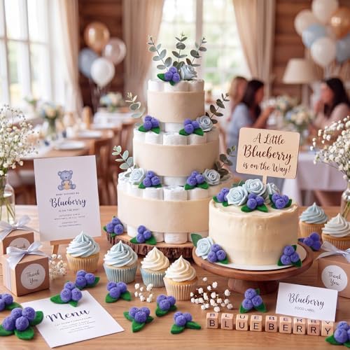 Moukeren 36 Pcs Blueberry Baby Shower Decorations Artificial Fake Felt Blueberry Birthday Decoration a Berry Sweet Baby is on The Way Supplies for Babys Shower Decor - Image 5