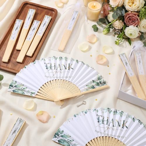 Wenqik 100 Sets Greenery Hand Folding Fans,Wedding Party Favors for Guests - Image 3