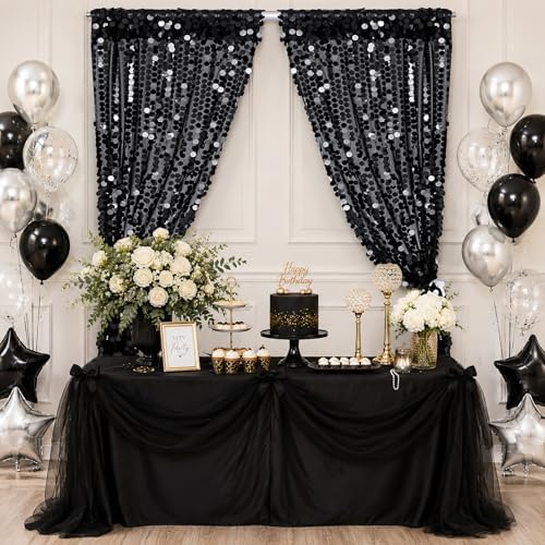Black Sequin Backdrop Curtain 2 Panels 2ftx8ft Glitter Graduation Party Background for Class of 2026 Prom Birthday Photo Booth Decorations - Image 5