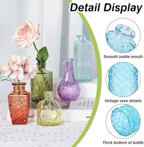 36 Pack Colorful Glass Bud Vase Set, Small Colored Vintage Vases - Image 3