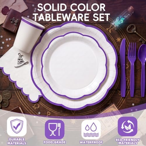 350 Pcs Deep Purple Rim Paper Plates and Napkins Party Supplies - Image 3