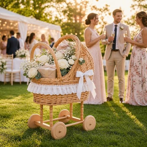 Vintage Wicker Baby Carriage Basket Set for Baby Shower, Wedding Party - Image 2