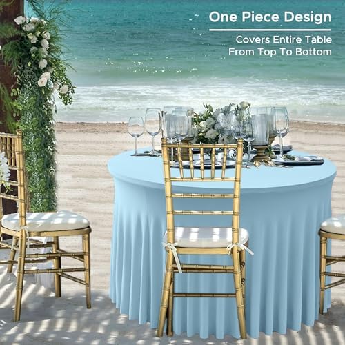 HolidayIdeas Fitted Baby Blue Spandex Table Skirts for Wedding Party,60 Inch Round,6 Pack - Image 6