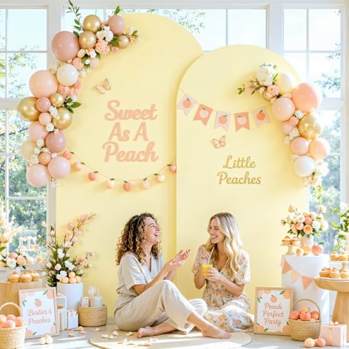 Ivory and Champagne Arch Backdrop Cover 7.2FT 6FT Wedding Arch Covers Set of 2 Arches Covers Stretchy Backdrop Spandex Fitted Double-Color Fabric Backdrops for Party Baby Shower Birthday Decoration - Image 2