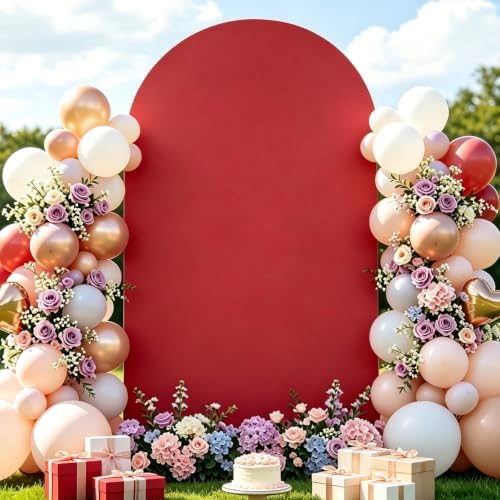 Red Arch Cover for Christmas 7.2FT Arch Backdrop Cover by SOMUAUY