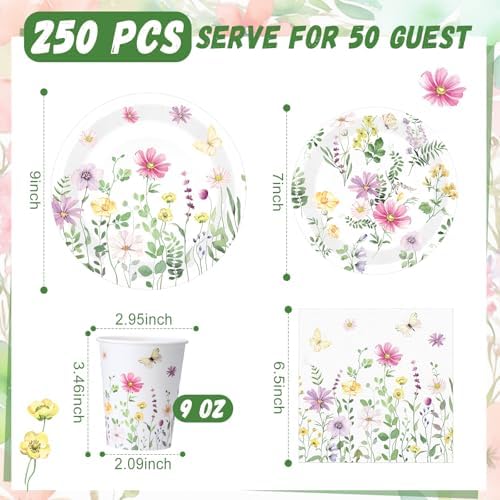 Wildflower Party Decorations, Paper Plates Napkins Cups Serve 50,Watercolor - Image 3