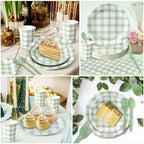 Vyntra 350-Pc Sage Green Gingham Paper Plates and Napkins Party Supplies - Image 3