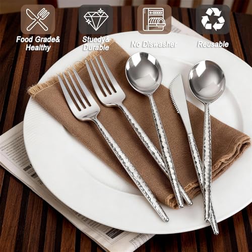 WILLIFE 300 Pcs Silver Plastic Silverware, Heavy Duty Plastic Silverware - Image 4