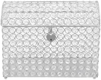 Crystal Wedding Card Box with Heart Lock Wedding Money Box Treasure Chest Silver Bead Card Receiving Memory Storage for Wedding Reception Birthday Graduation Baby Shower Party (Silver) by Unknown