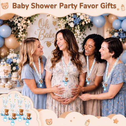 Coume 60 Pcs Baby Shower Party Pacifiers Necklace Bear Bottle Acrylic Pacifiers Charm Pacifier Chain for Guests Gender Reveal Party Favors Prize Table Scatter (White,Blue,Cute) - Image 6
