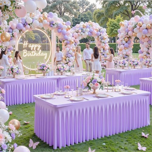 gogoparti 2 Pack Spandex Purple Fitted Table Cloth for 6ft Rectangle Tables Purple Stretch Tablecloth Table Covers Skirt Banquet Wrinkle Free Tablecloths for Parties Wedding - Image 2