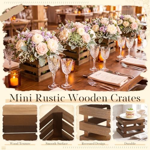 6 Pcs Wooden Vase for Centerpieces Vintage Wood Storage Crates Boxes Design Farmhouse Decorative Wedding Flower Baskets Table Centerpieces Woodland Party for Baby Shower Art Craft (Retro) - Image 3