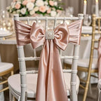 Pack of 50 Wedding Satin Chair Sashes Blush Pink Bows 7x108inch Ribbon Fabric Bands for Banquet Party Hotel Restaurant Ceremony Event Chairs Knots Ties Decorations - Blush Pink, 50PCS - Image 4