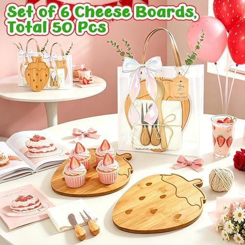 50 Pcs Strawberry Party Decorations Gifts Set Berry Baby Shower Favors for Guests Wooden Cheese Boards with Forks Towels Sweet One Berry First Birthday Prizes for Game Winner Baby Girls Party Supplies - Image 2