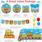 Boy Story Baby Shower Decorations, 25 Guests Includes Cardstock Plates Tableware | Tablecloth | Banner | Balloons | Cake Topper for It’s a Boy Story Baby Shower Themed Party Decorations (Pack of 3) - Image 4