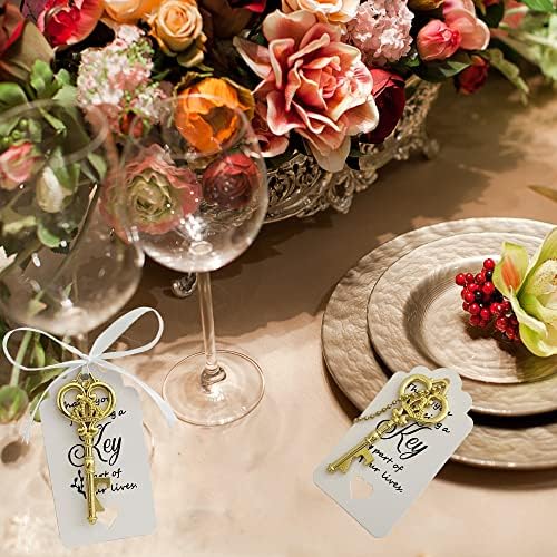 100 PCS Bridal Shower Favors Key Bottle Openers,Wedding Favors,Gifts,Decorations or Souvenirs for guests Bulk ,Bridal Shower Party Favors with Card Tag and Chains (Gold) - Image 6