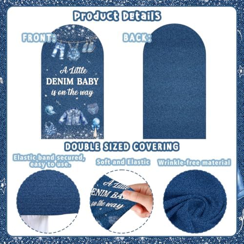 Serencatcher 7.2ft 6ft Denim Blue Jean Baby Shower Arch Backdrop Cover 2pcs - Image 3