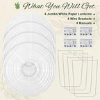 Woanger 4 Pack 24 Inch Large White Paper Lanterns for Christmas Party Decor - Image 6