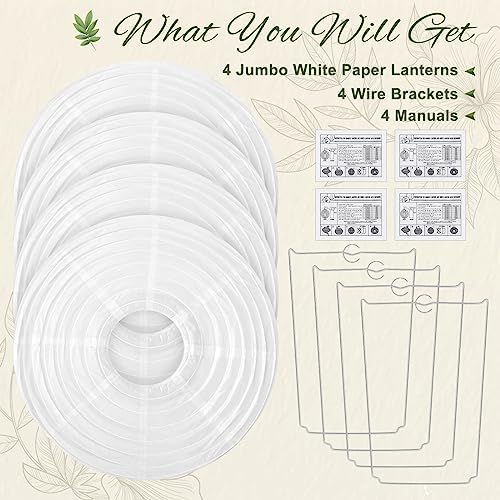Woanger 4 Pack 24 Inch Large White Paper Lanterns for Christmas Party Decor - Image 6