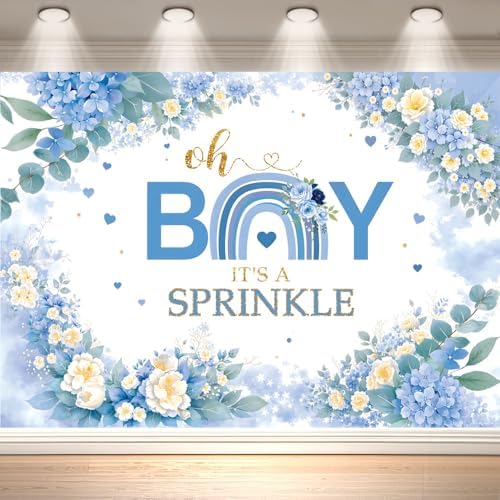 10x6.5ft Baby Shower Backdrop Decorations Blue Floral Baby Shower Banner Backdrop Photo Booth Background for Baby Party Photography Props for Boy's or Girl's Party Supplies(Boy Style) by DewPrint