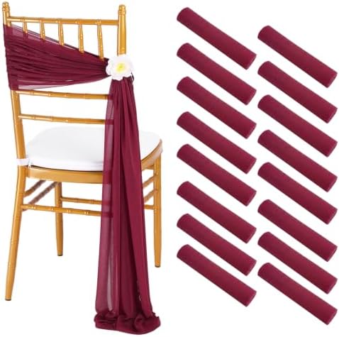 Burgundy Chair Sashes for Wedding: 16 Pieces 8ft Long Sheer Draping Fabric – Christmas Reception Party Hotel Event Chair Decorations by Fanqisi