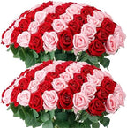 Auihiay 60PCS Artificial Roses, Pink and Red Roses, Velvet Silk Roses by Auihiay