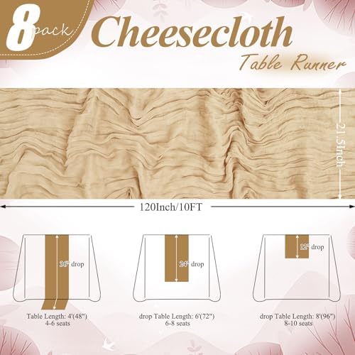 20 Pack Beige Cheesecloth Table Runner 10FT Long Boho Gauze Fabric Table Runner Vintage Rustic Sheer Runners for Wedding Party Bridal Baby Shower Table Decorations - Image 2