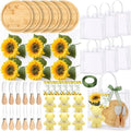 Ferrochef Baby Shower Prizes for Game Winners 6 Set - 43 Pcs Round Bamboo Honey Bee Cheese Board Gift Set with Fake Sunflower Cheese Knife Fork Dish Towel Clear PVC Bag Wedding Bridal Shower Favor by Ferrochef