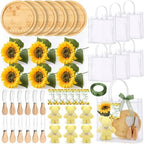 Ferrochef Baby Shower Prizes for Game Winners 6 Set - 43 Pcs Round Bamboo Honey Bee Cheese Board Gift Set with Fake Sunflower Cheese Knife Fork Dish Towel Clear PVC Bag Wedding Bridal Shower Favor by Ferrochef