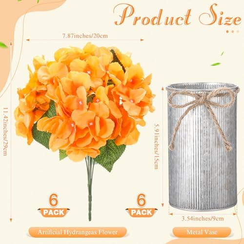 Mimorou 6 Set Floral Table Centerpiece Fake Hydrangea Decor, Orange - Image 3