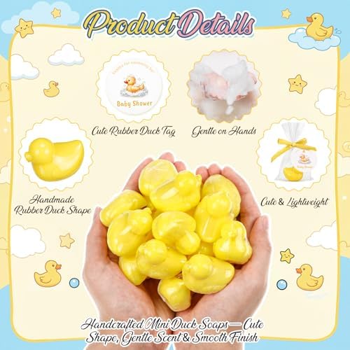 Leelosp Duck Soap Party Favors Gift with Transparent Bags and Thanks Tag for Baby Shower Guest Reveal Baptism Shower Wedding Birthday Summer Party Favor Decorations Supplies(50 Sets,Yellow) - Image 4