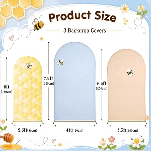 Tegeme Honey Bee Arch Backdrop Covers (7.2ft, 6.6ft, 6ft) Set of 3 Stretchy Fabric Fitted Wedding Arch Stand Covers for Bee Honey Theme Birthday Party Wedding Bridal Birthday Banquet Decoration - Image 2