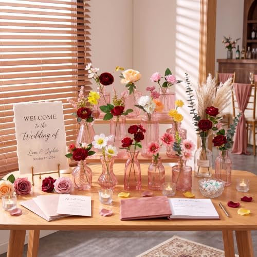 36 Pcs Artificial Flowers Table Centerpiece with Vases Colorful Wildflower Centerpieces Silk Flower Arrangement for Wedding Baby Shower Table Centerpieces Party(Multi Color,Pink) - Image 2