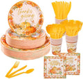 Goodluck 350 Pcs Pumpkin Floral Paper Plates Napkins Cups Cutlery Party Set by GoodLuck