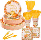 Goodluck 350 Pcs Pumpkin Floral Paper Plates Napkins Cups Cutlery Party Set by GoodLuck