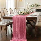 12 Pack Rose Pink Cheesecloth Table Runner 120 Inch Boho Wedding Decor - Image 7